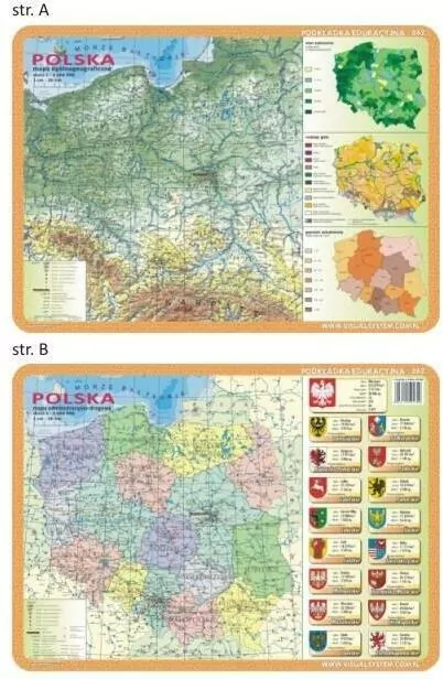 Podkładka edukacyjna. Polska Ogólnogeograficzna i administracyjno-drogowa mapa Polski - tantis.pl