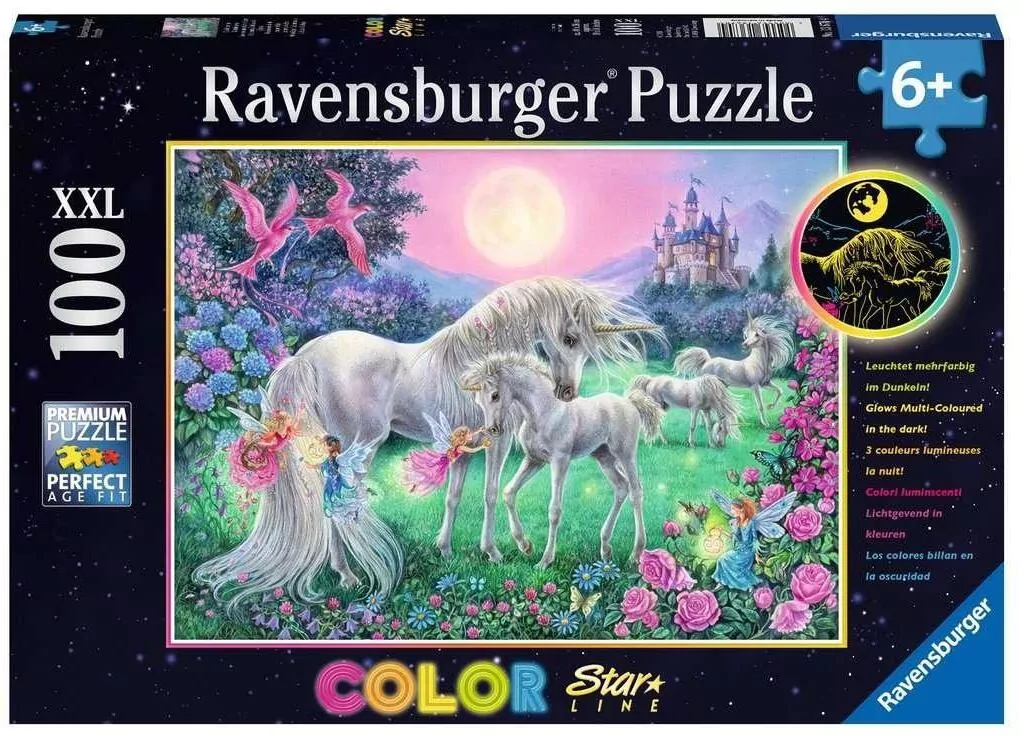 Puzzle 100 świecące - Jednorożce w blasku księżyca - tantis.pl