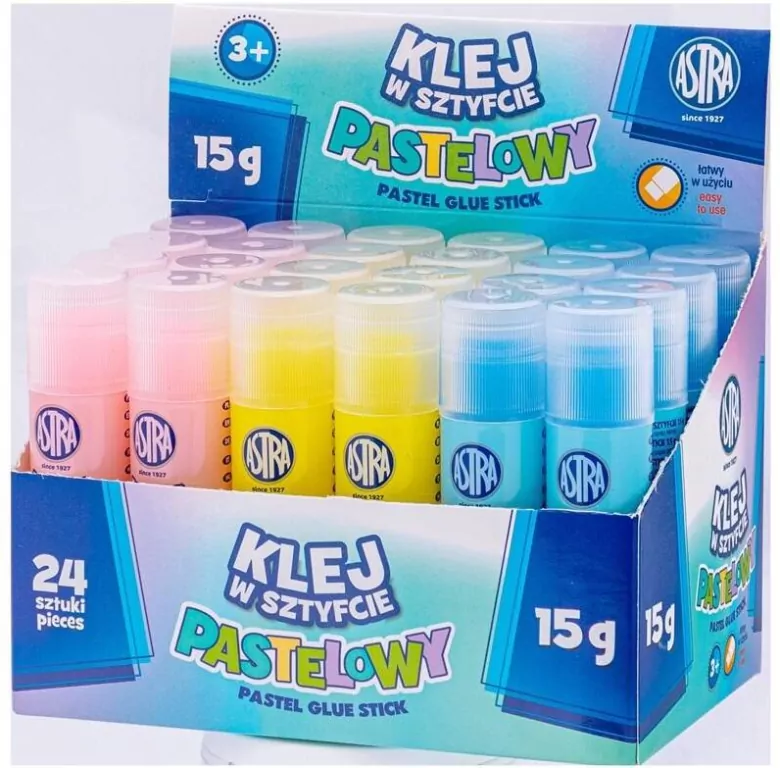 Klej w sztyfcie 15g transparenty, pastelowy. 24 sztuki - tantis.pl