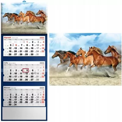 Kalendarz 2026 trójdzielny konie