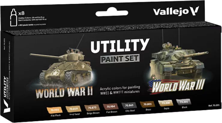 Vallejo: 70.201 - Utility Paint Set WWII & WWIII (8 x 18 ml) - tantis.pl