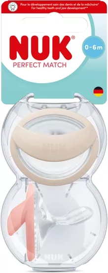 NUK. Perfect Match. Smoczek. 0-6 miesięcy. Bezowy. Czerwony. 2 sztuki - tantis.pl