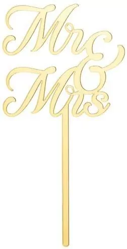 Topper akrylowy na tort MR & MRS, złoty 16.5cm - tantis.pl