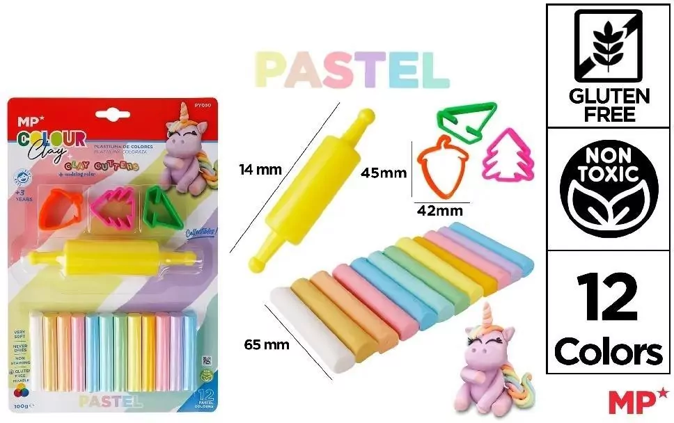 Plastelina 12 kolorów pastel + foremki i wałek - tantis.pl