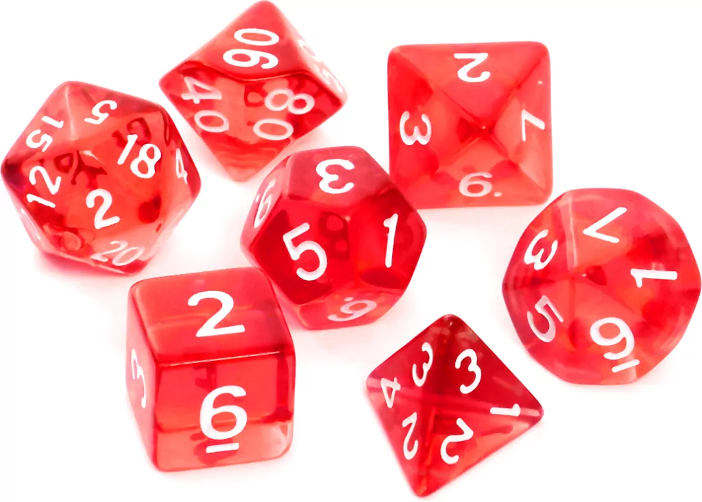 Komplet kości REBEL RPG - Kryształowe - Czerwone - tantis.pl