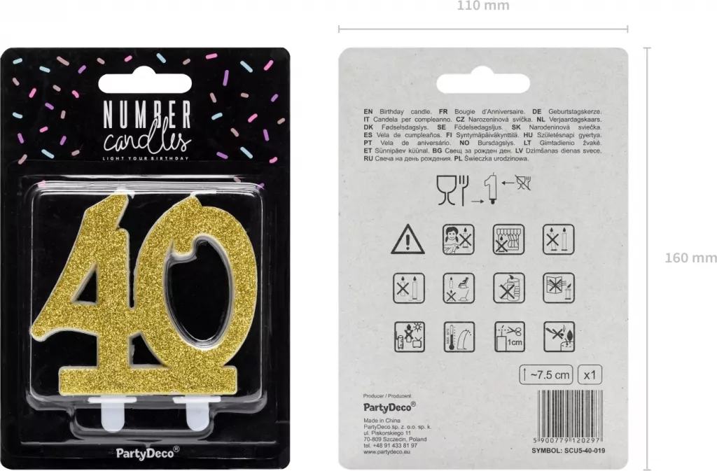 Świeczka urodzinowa liczba 40 złota 7,5cm - tantis.pl