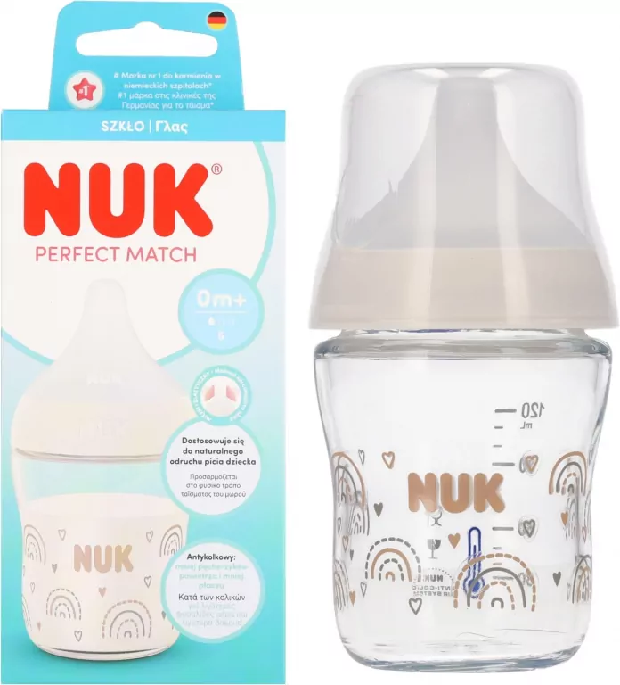 NUK. Perfect Match. Butelka. 120 ml. Z silikonowym smoczkiem. Tęcza - tantis.pl