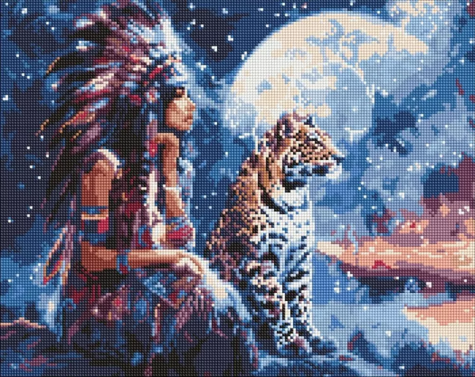 Diamentowa mozaika - Dziewczyna i lampart 40x50cm - tantis.pl