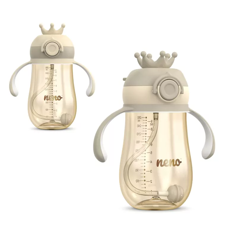 NENO Mio 2 bidon ze słomką dla dzieci  Brown 280ml - tantis.pl
