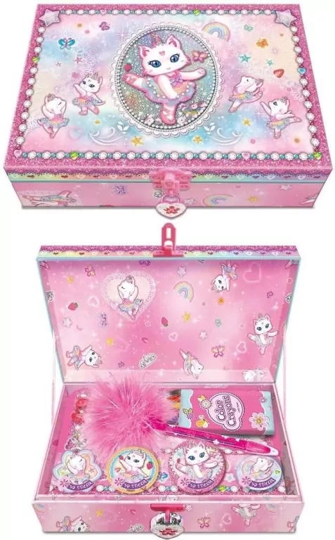 Notatnik w szkatułce z akcesoriami kot baletnica - tantis.pl