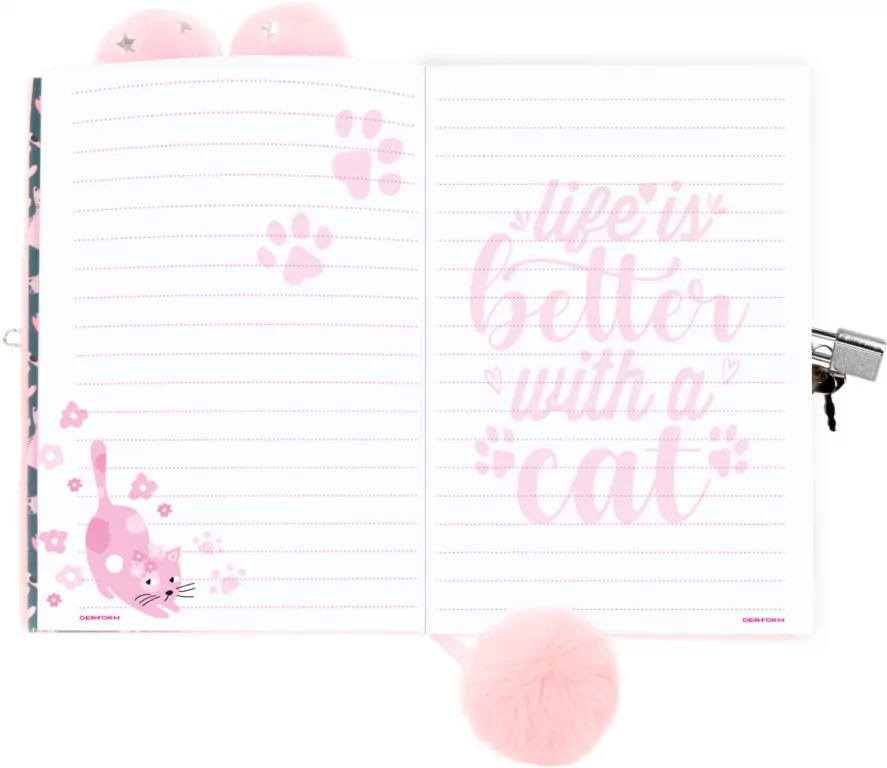 Pamiętnik pluszowy z kłódką Kotek DERFORM - tantis.pl