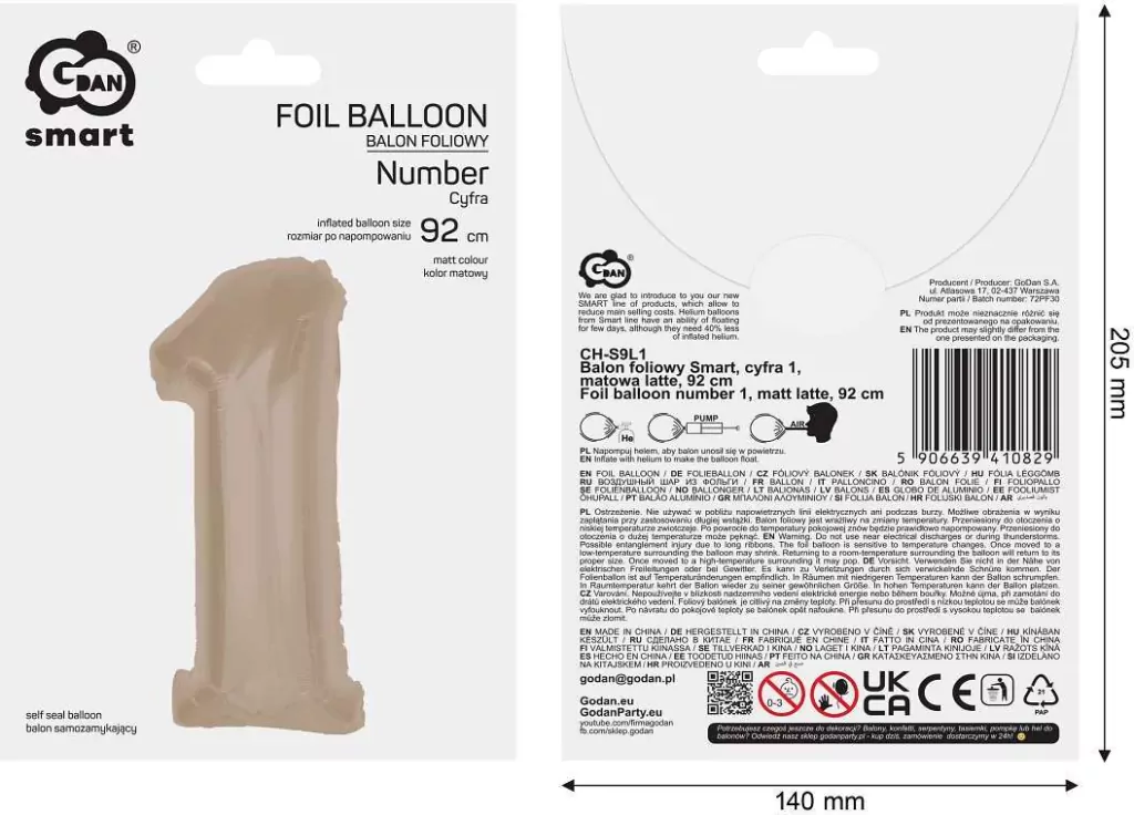 Balon foliowy Smart cyfra 1 matowa latte 92cm - tantis.pl