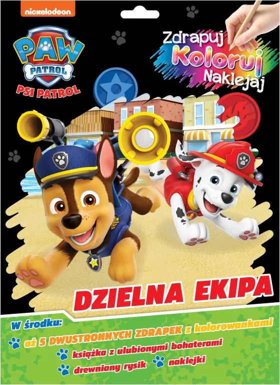 Dzielna ekipa. Zdrapuj, koloruj, naklejaj. Psi Patrol - tantis.pl