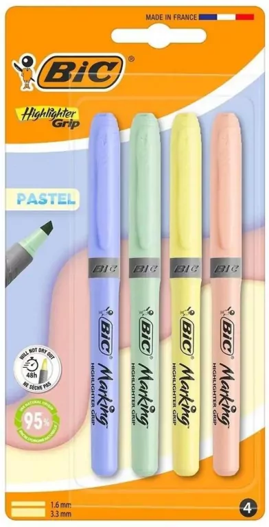 Zakreślacz Grip Pastel mix 4szt BIC - tantis.pl