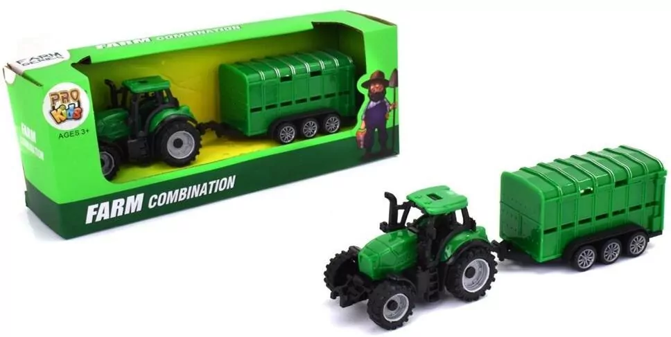 Traktor rolniczy z przyczepą zielony. Zabawka. Pro Kids - tantis.pl