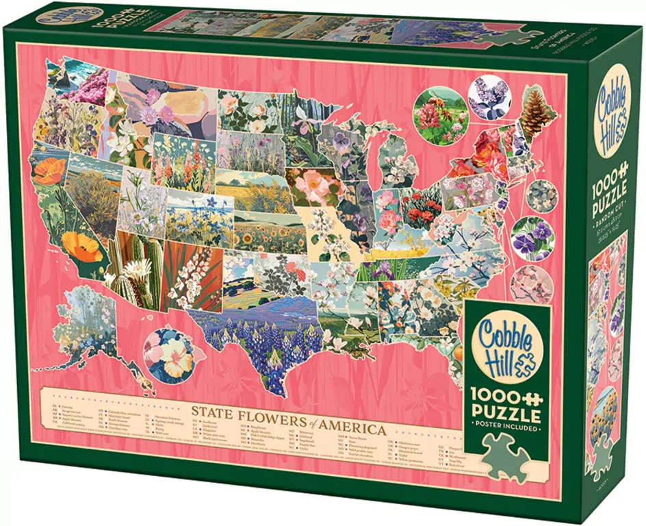 Puzzle 1000 Kwiaty symbole amerykańskich stanów 113527 - tantis.pl
