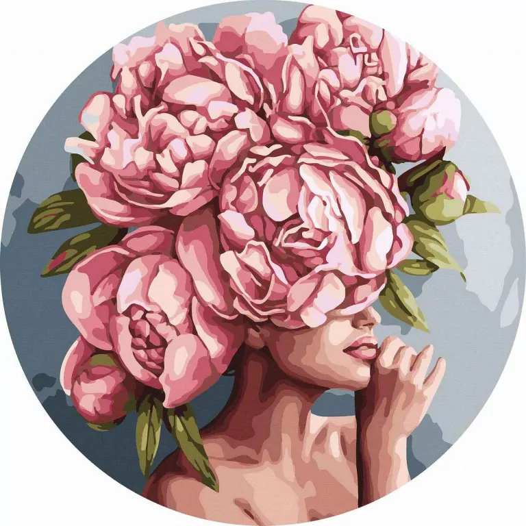 Malowanie po numerach okrągłe - Kobieta kwiat 40cm - tantis.pl