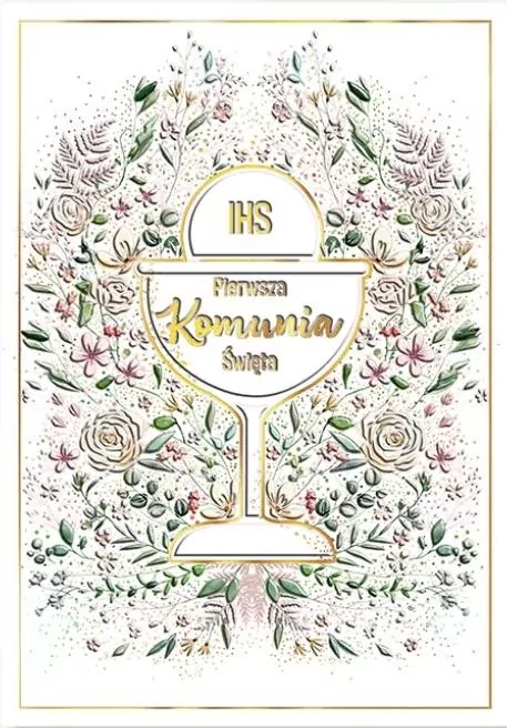 Karnet A5 Komunia. Kielich w kwiatach - tantis.pl