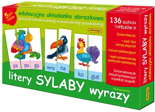 Litery, sylaby, wyrazy. Edukacyjna układanka obrazkowa - tantis.pl