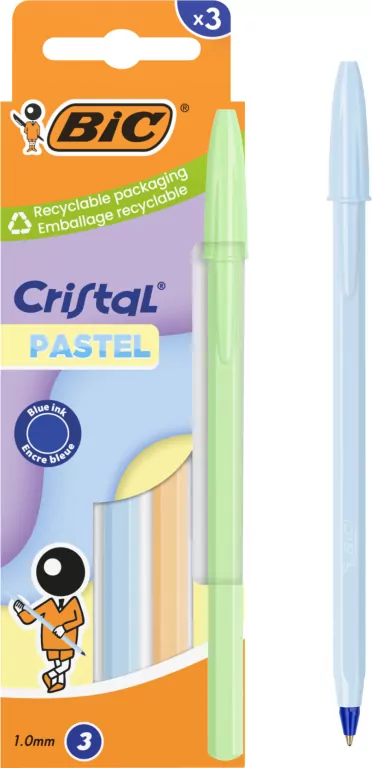 Długopis Cristal Pastel 1mm niebieski 3szt BIC - tantis.pl