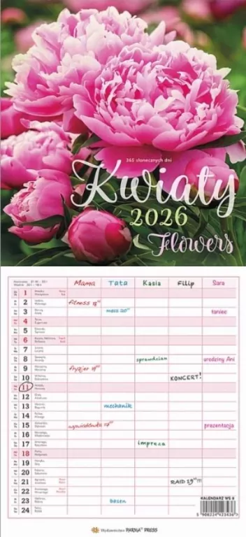 Kalendarz 2026 wieloplanszowy wąski - Kwiaty - tantis.pl