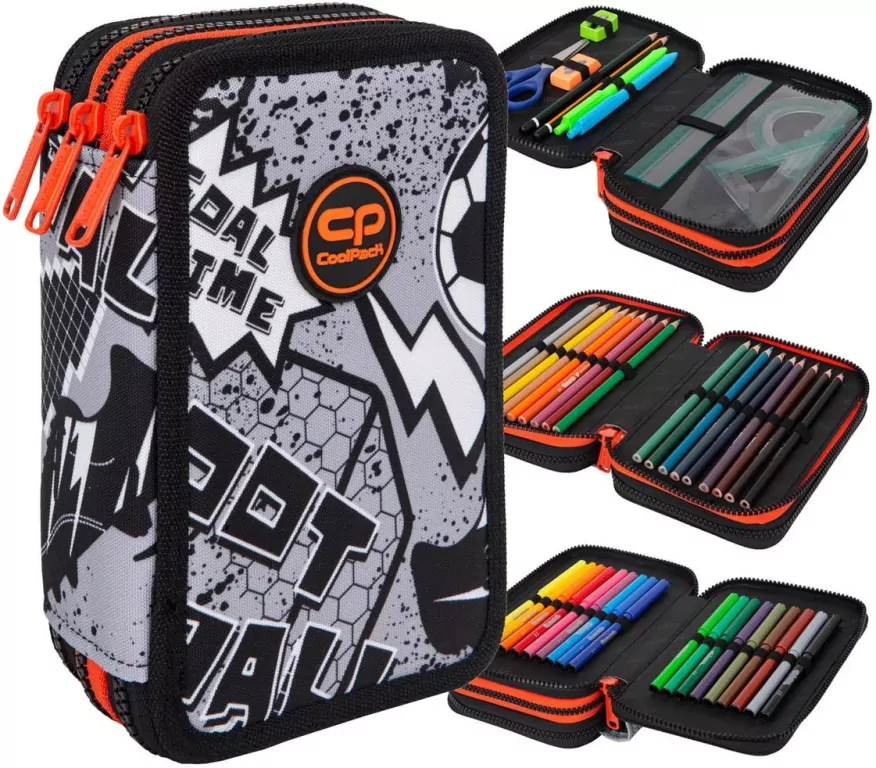 Coolpack. Piórnik 3-komorowy z wyposażeniem. Jumper 3, Grey Bal - tantis.pl