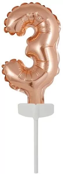 Balon foliowy mini cyfra 3 różowe złoto 7x12cm - tantis.pl