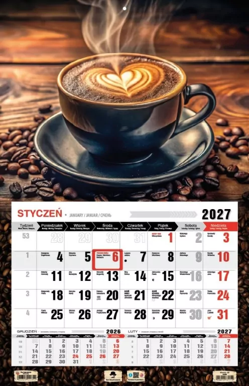 Kalendarz 2027 jednodzielny 3XL kawa - tantis.pl