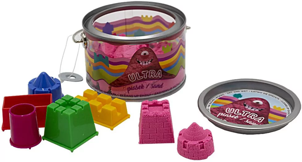 Ultra Piasek puszka 200 g. 5 foremek zamek, żółty - tantis.pl