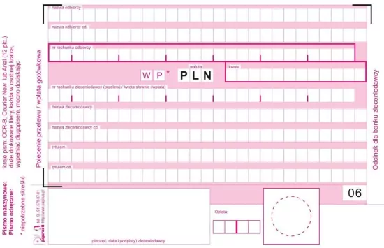 Papirus. Polecenie przelewu/wpłata gotówkowa 2-składka, A6.60K