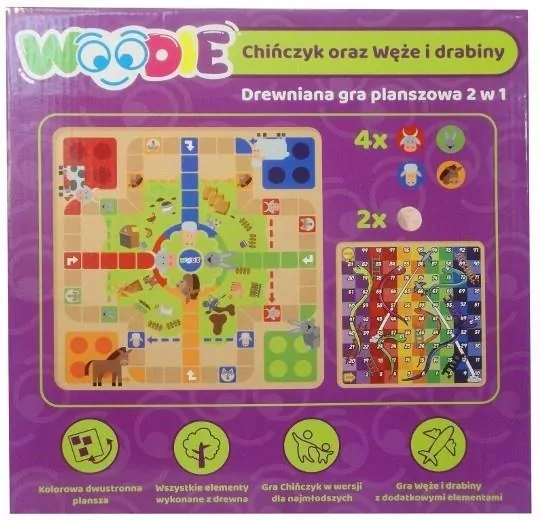 Gra drewniana 2w1 Chińczyk/Węże i drabiny Woodie - tantis.pl