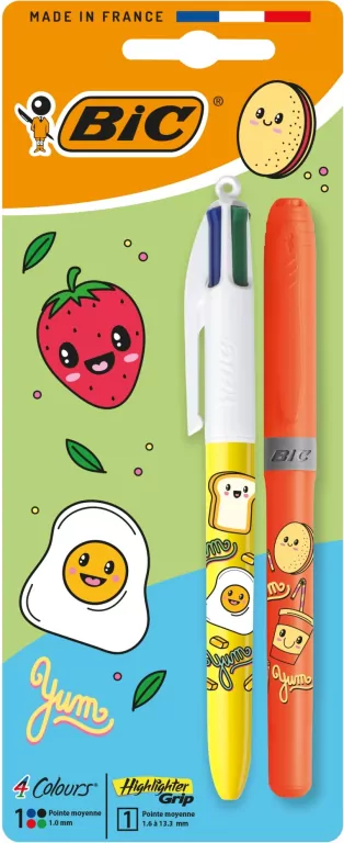 Długopis 4 Colors Kawaii mix+zakreślacz orange BIC - tantis.pl