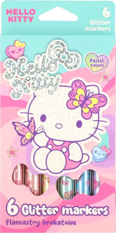 Flamastry brokatowe Hello Kitty pastel 6 kolorów - tantis.pl