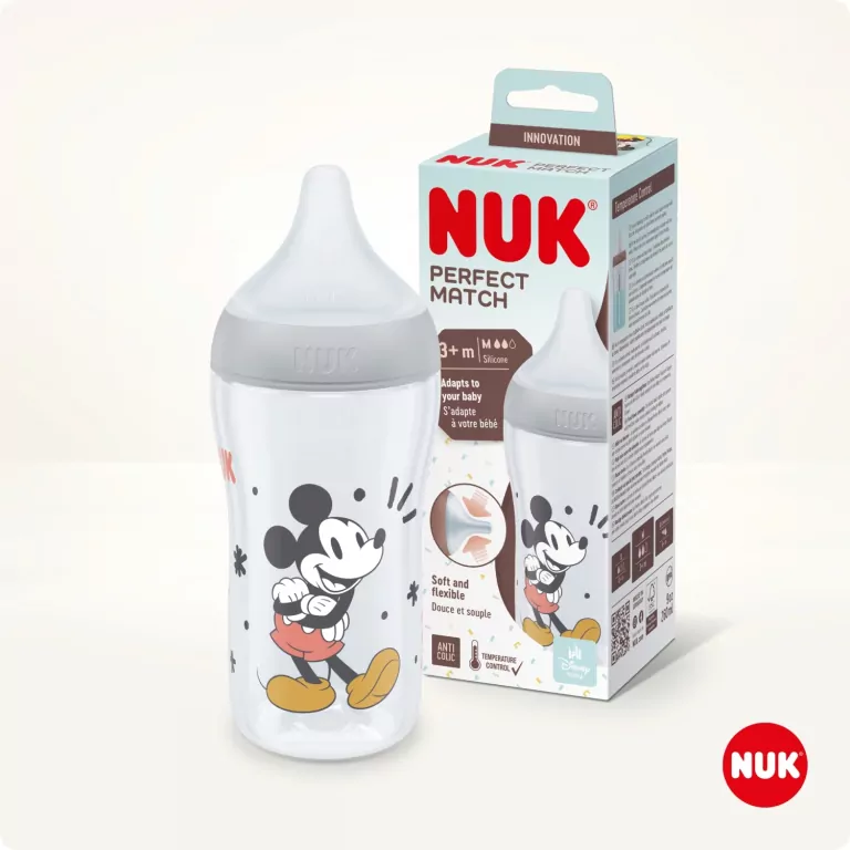 NUK. Perfect Match. Butelka z silikonowym smoczkiem. 260 ml. Miki Mouse - tantis.pl