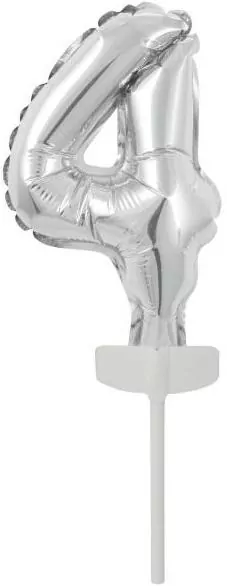 Balon foliowy mini cyfra 4 srebrna 8x12cm - tantis.pl