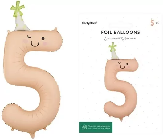Balon foliowy Cyfra 5 brzoskwiniowy 86cm - tantis.pl