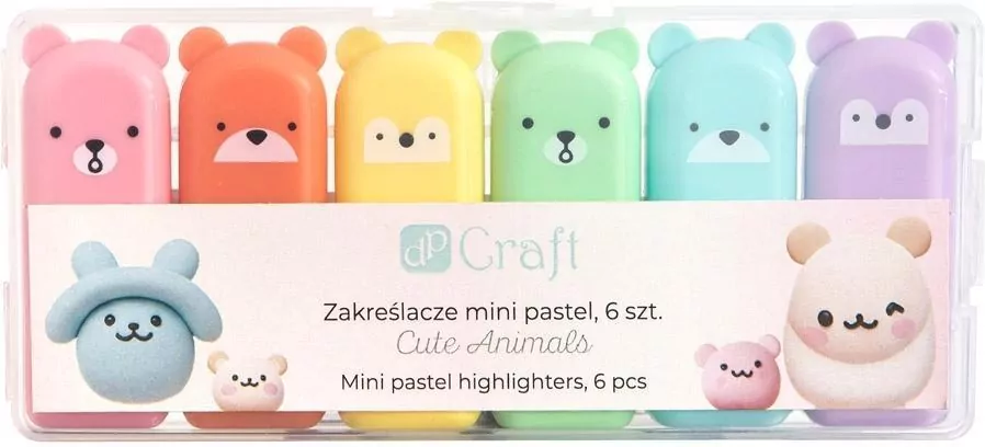 Zakreślacze mini pastel cute animals 6szt - tantis.pl