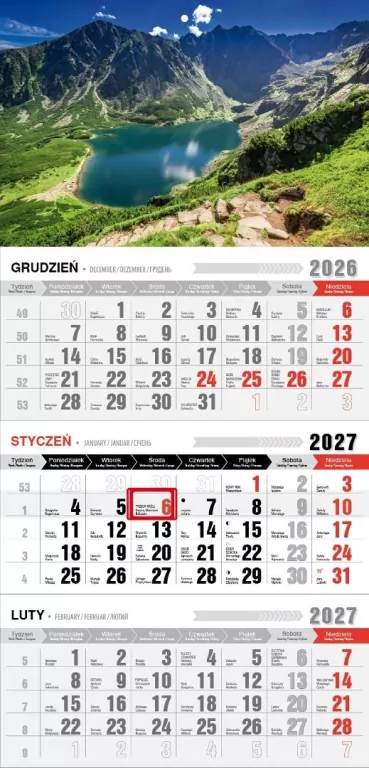 Kalendarz 2027 trójdzielny ekonomiczny Tatry - tantis.pl