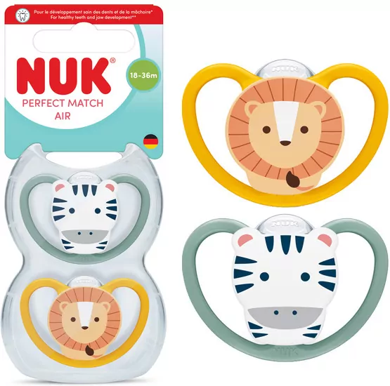 NUK. Perfect Match. Smoczek. 2 sztuki. 18-36 miesięcy. Zebra. Lew - tantis.pl
