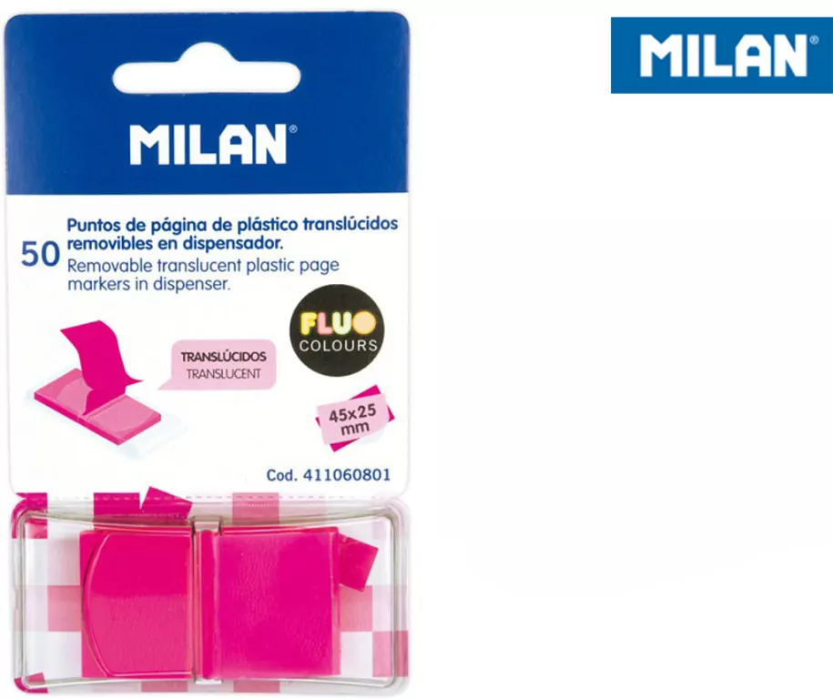 Indeksy transparentne Milan FLUO róż 45 x 25 mm, 50 szt. - tantis.pl