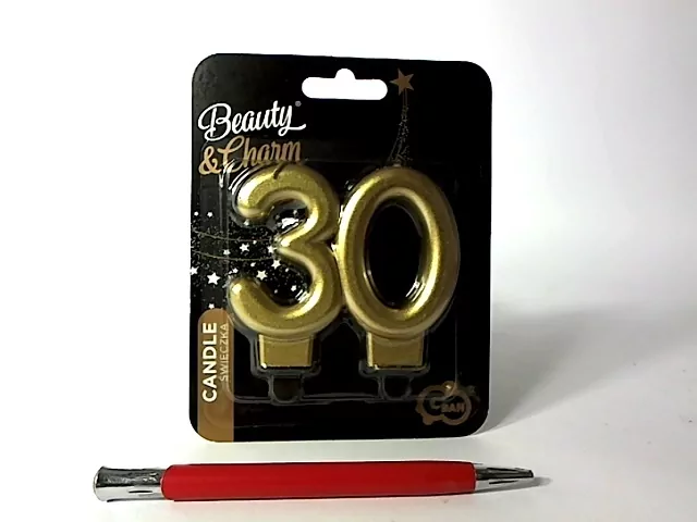 Świeczka cyferka 30 Beauty&Charm metalik złota 8cm - tantis.pl