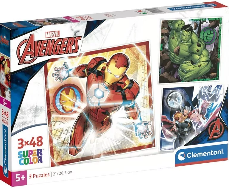 Clementoni. Puzzle 3x48. Super Kolor. The Avengers - tantis.pl