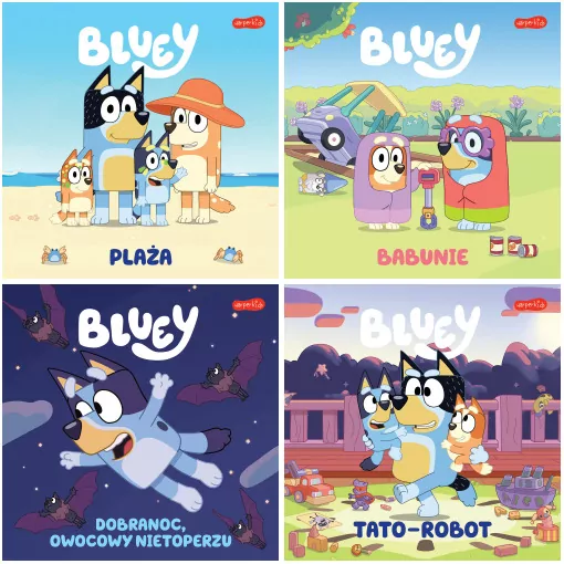 Pakiet: Plaża / Babunie / Dobranoc, owocowy nietoperzu / Tato-robot. Moja czytanka. Bluey - tantis.pl