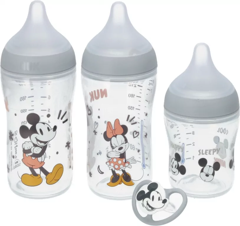 NUK. Perfect Match. Zestaw 4-częściow: 3 butelki, 1 smoczek. Mickie i Minnie - tantis.pl