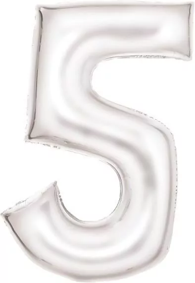 Balon foliowy cyfra 5 satynowa biała 86cm - tantis.pl