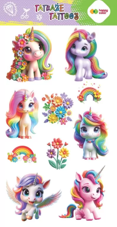 Tatuaże zmywalne Flower Unicorns HAPPY COLOR - tantis.pl