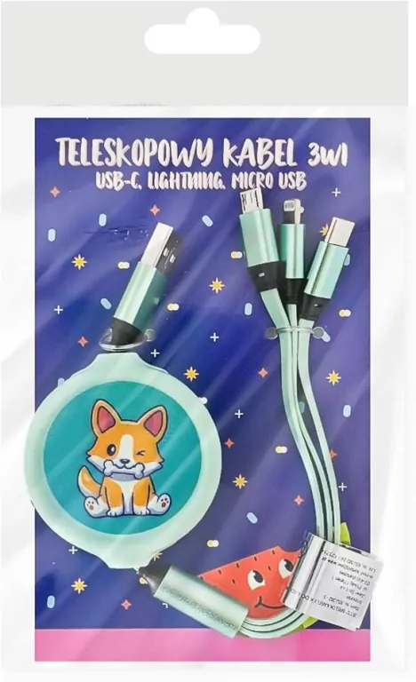 Brelok z kabelkami do ładowania zielony 3w1 - tantis.pl