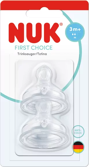 NUK. First Choice. Smoczek do butelki z silikonowym smoczkiem. 0-6 miesięcy. 2 sztuki - tantis.pl