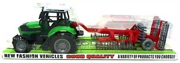 Traktor z broną talerzową, zielony. Zabawka. Maksik - tantis.pl