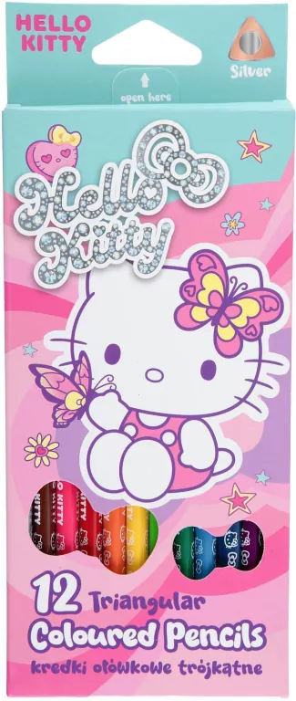 Kredki ołówkowe trójkątne Hello Kitty 12 kolorów - tantis.pl